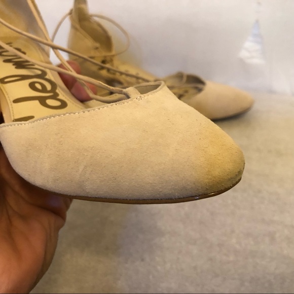 Sam Edelman Suede Leather Loretta Pumps in Natural Naked Cream lace up 6.5 - Picture 6 of 13